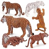 6 PCS Realistic Wildlife Animal Figures Tiger Model Figurines Party Favors Cake Toppers School Project Desktop Decoration Cognitive Toys for 5 6 7 8 Years Old Boys Girls Kid