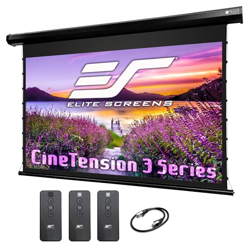 Elite Screens CineTension 3 Projector Screen, 100-inch 16:9, Indoor Electric Motorized ISF Material Tab Tension Home Theater Automatic Front Projection Movie Office Presentations, TE100HW3, Black