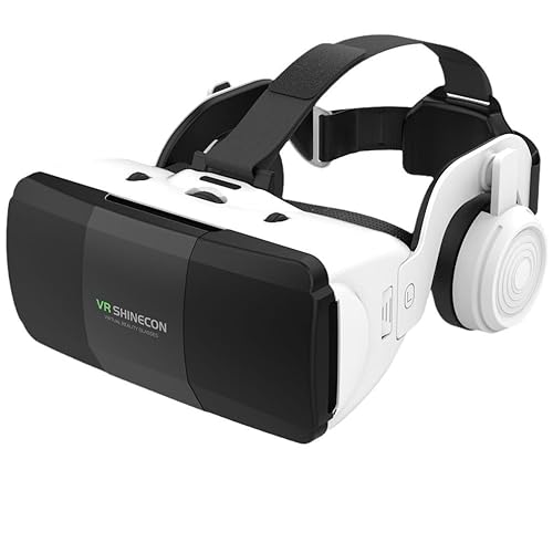 VR SHINECON G06ED Virtual Reality Headset, 3D VR Glasses with Built-in Headphones, Black and White