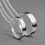 Personalized Master Custom Engraved Name His & Hers Real Love Matching Rings Set Stainless Steel Couples Pendant Necklaces for Engagement Wedding Anniversary Valentine's Day (Engraving)