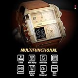 SKMEI Wrist Watch for Men, LED Square Large Face Analog Quartz Wrist Watch with Multi-Time Zone Waterproof Stopwatch