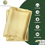 Charity Leaf Disposable Palm Leaf 14" x 10" Trays (25 Pieces) Bamboo Like Serving Platters, Disposable Boards, Eco-Friendly Dinnerware for Weddings, Catering, Events