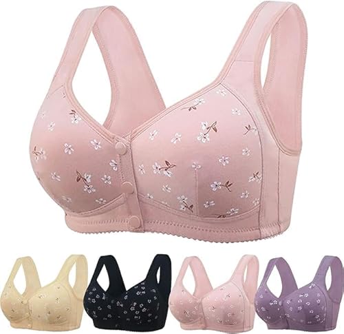 Daisy Bras for Older Women, 2025 Upgraded Daisy Bra for Seniors Front Closure, No Underwire Comfortable Bra for Women (US, Alpha, One Size, Large, Regular, Regular, Pink)