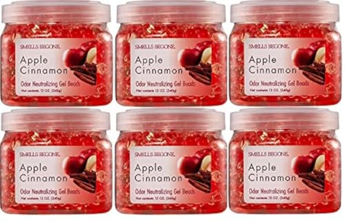 SMELLS BEGONE Odor Eliminator Gel Beads - 12 oz, Pack of 6 - Eliminates Odor in Bathrooms, Cars, Boats, RVs & Pet Areas - Air Freshener - Made with Essential Oils - Apple Cinnamon Scent