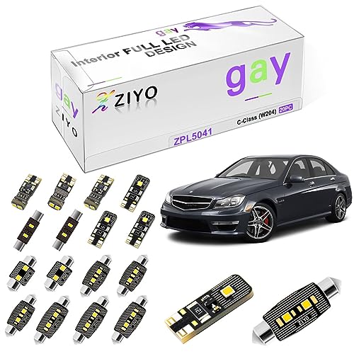 ZIYO ZPL5041 -(20 Bulbs) LED Interior Light Kit Replacement for Mercedes Benz C Class W204 2008-2014 + License Plate Light Bulbs Package, Xenon White Dome Light Error Free