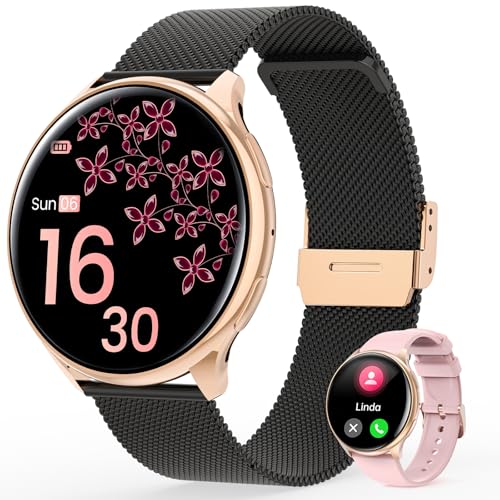 RifePhi Smart Watch for Women, 1.39" Fitness Watch with HR/BP/SpO2 Monitor, Female Cycle Tracking, IP67 Waterproof, 113 Sport Modes for Android & iPhone (Black Rose Gold)