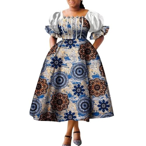 African Dresses for Women Puff Sleeve Ankara Fashion African Traditional Clothes for Dashiki Party Lady Evening Gowns