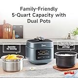 Midea 8-in-1 Electric Pressure Cooker with Dual Pots, Multi-Functional Programmable Slow Cooker, Rice Cooker, Steamer, Sauté Pan and More, 5 Quart