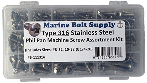 Type 316 Stainless Steel Phillips Pan Machine Screw Kit Marine Bolt Supply 6-111316