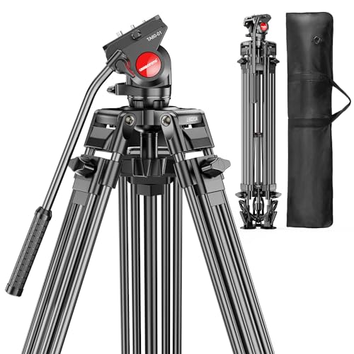 CAMBOFOTO 74" Video-Tripod-with-Fluild-Head, Professional Aluminum Heavy Duty Film Tripod Stand for Canon Nikon DSLR/SLR Camera Camcorder Telescope Bnoculars (Weight 9.1 lbs, Max Load 20 lbs)
