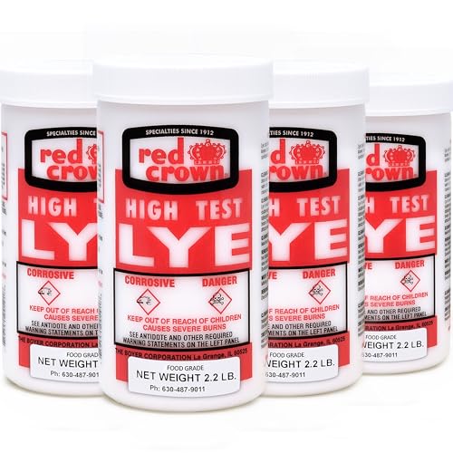 RED CROWN The Boyer Corporation Lye for Soap Making, Sodium Hydroxide Pure High Test Food Grade Lye, Caustic Soda, Drain Cleaner and Clog Remover, 4 Pack 2.2 lbs