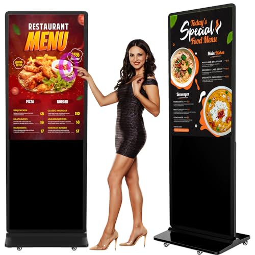 SIOXCFZ 43-inch Indoor Floor Standing Digital Signage Display, 2K Touchscreen FHD LCD Screen Android OS Kiosk Stand with 2 Speakers, Auto Media Display Advertising Player Supports Remote Control