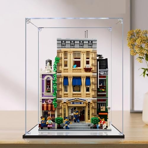 Acrylic Transparent Collectible Display Case for Lego 10278 Police Department Donut Shop Block Model. Display Case Showcase Dust Collection (Display Case Only) (3mm Transparent + Mirror)