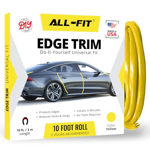 All-Fit Automotive Car Door Edge Protector – Universal DIY Edge Trim to Prevent Scratches & Dings – Flexible Adhesive Molding Trim for Cars, Trucks & SUVs (10 Ft - Yellow)