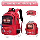 ACESAK Gamer Backpack for Boys - Cool Luminous School Backpack for Boys with Lunch Bag Pencil Case - Kids Boys Backpack Elementary Middle School Book Bags for Teen Boys with USB Charging Port (Red