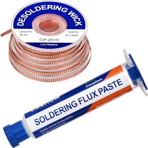Lesnow Solder Flux Paste And Solder Wick Braid, No Clean Soldering Flux(10cc) Soldering Remover Tool, 10ft Desoldering Wick Braid For Electronics Repair For Disassemble Electrical Components