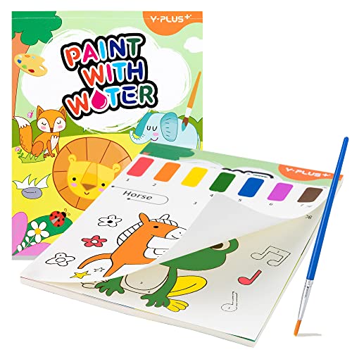 YPLUS Paint with Water Books for Toddlers, Art Craft Toys Watercolor Painting Paper for Kids Gift for Drawing with Brush - Animals