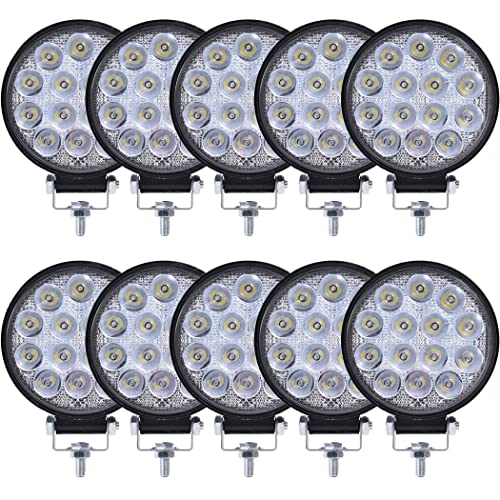 MUVKQC 42W LED Work Lights for Truck,10pcs 4.5Inch Round Light pods,12-24V spot Flood Lights Off-Road Lights led Lights fit for Trucks Off-Road Vehicle ATV SUV UTV 4WD Boat Tractor