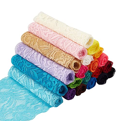 BENECREAT 22 Yards 5.9" Wide Fabric Lace Ribbon Elastic Lace Trim for Headbands Garters Wedding Bouquet Making - 22 Colors, 1 Yard Per Color