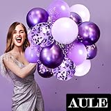 AULE Metallic Purple and Premium Latex Lavender Lilac Balloons 60 Pack 12inches and Purple Confetti Balloons with Purple Ribbons Set for Birthday Bridal Shower Wedding Party Decorations