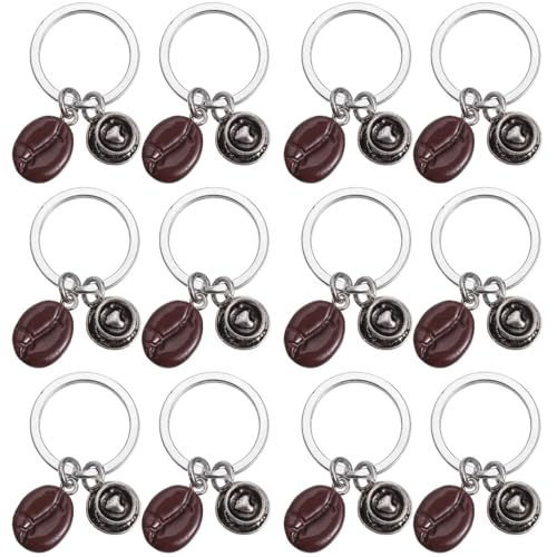 Abaodam 12Pcs Coffee Bean Keychain Coffee Party Favors Coffee Key Chain Bracelet Kids Party Favors Car Handbag Zinc Alloy Coffee Keychain