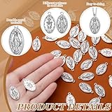 Ferreve 48 Pcs Virgin Mary Medal Pendant 1" Oval Silver Virgin Mary Pendant Necklace Religious Medals Catholic Medals Charms Bulk for Women Men Necklace Bracelet Jewelry Making Gifts