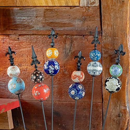 Set of 6 51" Tall Ceramic Sailor Ball with Finial Iron Garden Stake