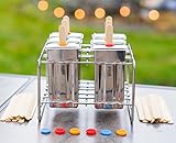 Ecozoi Stainless Steel Popsicle Molds and Rack - 6 Square Ice Pop Makers + 30 Reusable Bamboo Sticks + 12 Silicone Seals + 1 Cleaning Brush +1 Rack