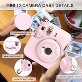 WOGOZAN Instant Mini 12 Protective Case for Fujifilm Instax Mini 12 Instant Camera, PU Leather Bag with Magnetic Closure and Back Pocket, 64 Mini Photo Album and Adjustable Shoulder Strap (Pink)