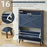 Joaxswe Shoe Storage Cabinet with 2 Flip Drawers, Farmhouse Shoes Organizer for Entryway, Narrow Hidden Shoe Rack with Wood Legs & Open Storage, Free Standing Shoe Closet for Foyer, Hallway, Navy Blue