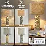 OYEARS 3-Way Dimmable 22'' USB A+C Touch Control Table Lamp Set of 2 with Nightlight for Living Room Bedroom Farmhouse Bedside Nightstand Lamps (Bulb Included)