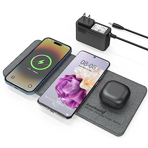 ZealSound Triple Wireless Charger,Charging Pad,Ultra Slim Fast 3x10W Charger Station for Multiple 3 Devices New Airpods Samsung Earbuds Mat Dock W/AC Adapter for All Wireless Charging Phones