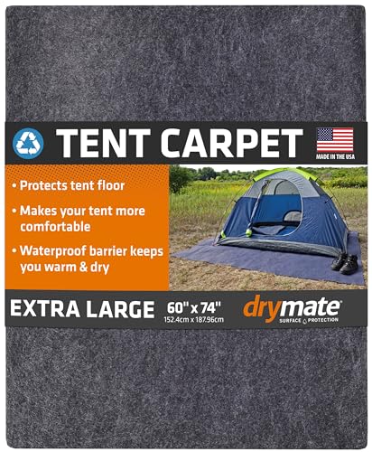 Drymate Tent Carpet Mat, Protective Waterproof Liner Keeps You Warm & Dry, Camping Floor Rug Accessory (60" x 74"), Durable, Lightweight, Soft & Comfortable, Trimmable Material (USA Made) (Charcoal)