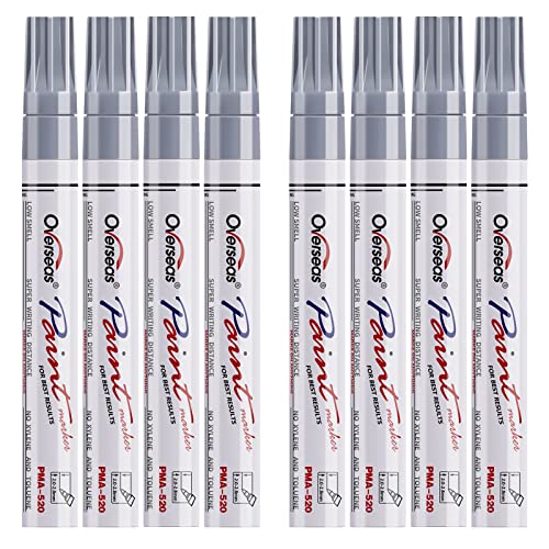 Paint Pens Paint Markers - Silver Permanent Markers 8 Pack, Oil Based Waterproof Quick Dry Medium Tip Marker Pen for Metal, Wood, Fabric, Plastic, Rock, Stone, Mugs, Canvas, Glass, Art Craft