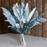 Mifgra Blue Pampas Grass, Pampas Grass Bouquet , Dried Flower Bouquet,Blue Dried Flowers, Pampas Grass Decor, Dried Blue Flowers Boho Decor Bouquet for Blue Bathroom Decor Home Decor