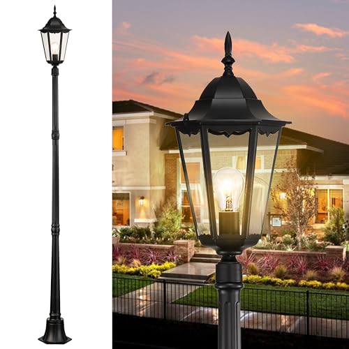 Antique House Vintage Street Lights 89 Inch Outdoor Light Post for Yard Black Outdoor Post Lights Hard Wired Waterproof Pole Light with Clear Glass Modern Light Posts for Outside