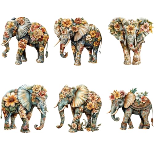 arricraft 6 Sheets Flower Elephant Plastic Iron-on Transfer Logo Stickers, Floral Animal Pattern Heat Transfer Film Sticker Set DIY Hat Jacket T-Shirt Curtains Decorative Accessories