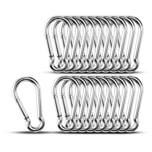Carabiner Clip Hooks, 20pcs 3.54 inch Carabiners Heavy Duty, 304 Stainless Steel Spring Snap Hook Fits Camping Hiking, Metal Clips for Rope Chain Keys Rings
