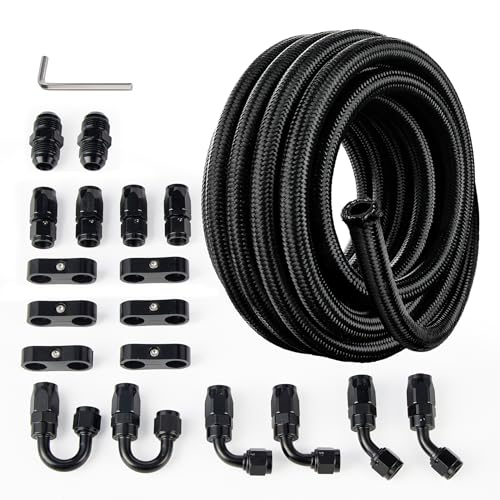 EVIL ENERGY 6AN Fuel Line Kit, 6AN Nylon Braided Fuel Line Hose Fitting Kit CPE 20FT Black
