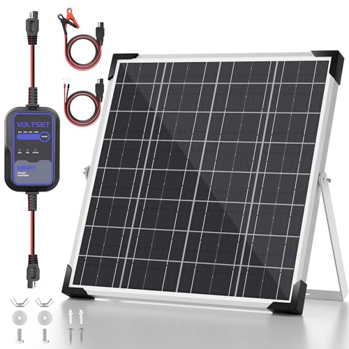 Voltset Solar Panel Kit 20W 12V with MPPT Controller, Solar Battery Trickle Charger Maintainer, Waterproof Solar Panel with Adjustable Mount Bracket for Boat RV Motorcycle Marine