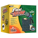 Flexi Hose with 8 Function Nozzle, Lightweight Expandable Garden Hose, No-Kink Flexibility, 3/4 Inch Solid Brass Fittings and Double Latex Core