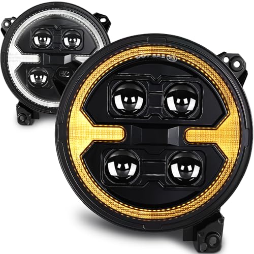 KARSAM 1000% Bright 9 Inch LED Halo Headlights for 2018-2025 Jeep Wrangler JL JLU Unlimited Gladiator JT Accessories, DOT Approved Round Headlight Assembly Replacement w/HALO DRL & Amber Turn Signal
