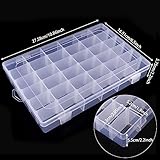 BAKHUK 4 Pack 36 Grids Clear Plastic Organizer Box Storage Container with Adjustable Divider, Tackle Box Organizer Bead Organizer Art Crafts Jewelry with 400 Label Stickers