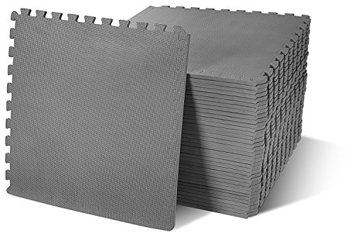 Signature Fitness Puzzle Exercise Mat with EVA Foam Interlocking Tiles, Gray, 1/2” Thick, 36 Tiles, 144 Sq Ft