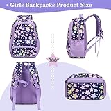 Dafelile Girls Backpack for Elementary 3Pcs Gradient Star Prints Backpack Kids School Bookbag Set for Girls