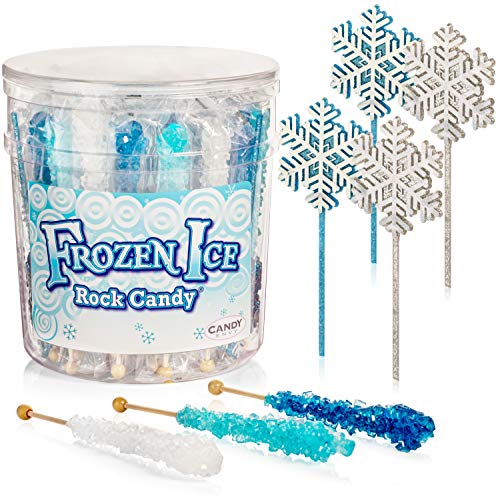 Candy Envy - Frozen Ice Rock Candy Sugar Sticks - 36 Individually Wrapped Party Treats & 4 Wands