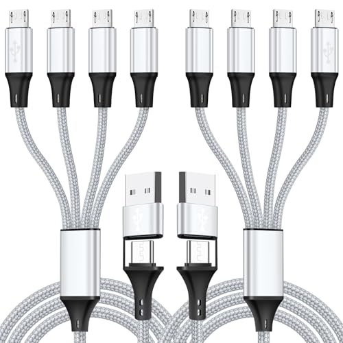 SVEUC Micro USB Cable, 4-in-2 Multi Micro USB Splitter Charging Cable [2Pack 4Ft], USB A/C to Micro USB Cord, with 4 Micro Connectors Support Data Sync and Charging