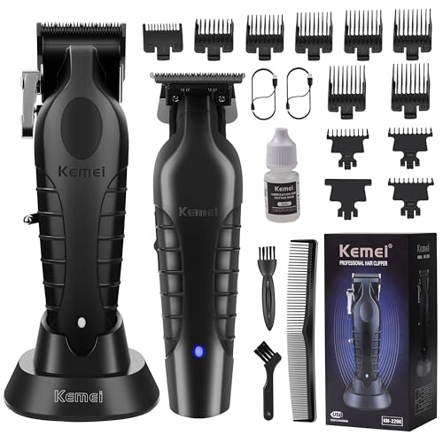 KEMEI Professional Hair Clipper and Hair Trimmer for Men, Cord/Cordless Hair Cutting Kits, Zero Gapped Beard Trimmers, T Blade Barber Clippers with USB Rechargeable, KM-2299, KM-2296