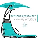 Best Choice Products Outdoor Hanging Curved Steel Chaise Lounge Chair Swing w/Built-in Pillow and Removable Canopy - Teal