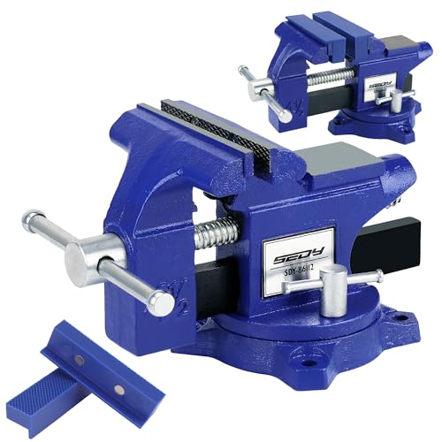 Heavy Duty Bench Vise 4.5 Inch: Table Clamp Woodworking Vice Press Drill Tools Workbench Wood Metal Pipe Work Shop Block Swivel Slide Cross Welding Machine Kit Milling Grip Precision Magnetic Jaw Pad